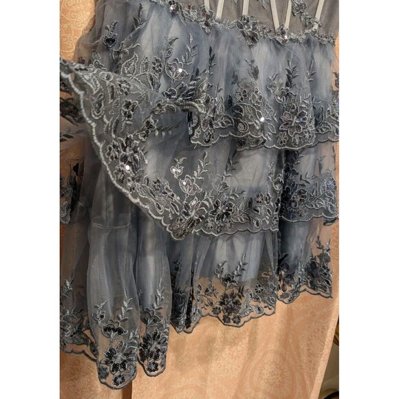 Corset Skater Tulle Lace Tiered Homecoming Dresses Milly Bridal Stormy Blue Gray - Picture 4 of 16